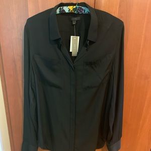 J.Crew Pocket Silk Blouse black hidden buttons NWT